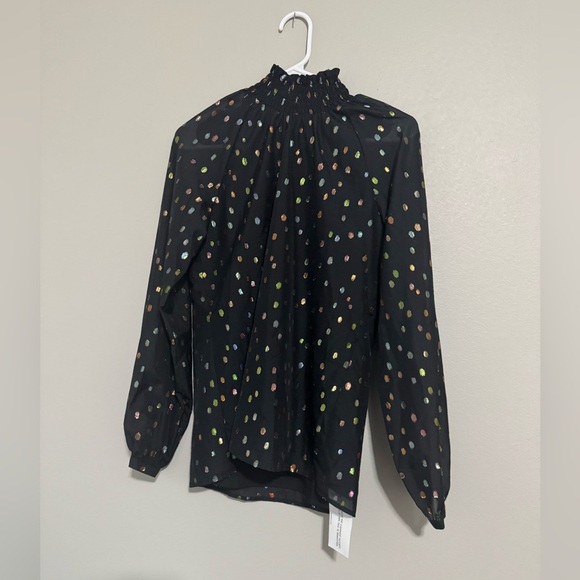 NWT Yumi Kim Lexington Blouse Black and Silver Smocked Ruffled Blouse - Picture 7 of 7